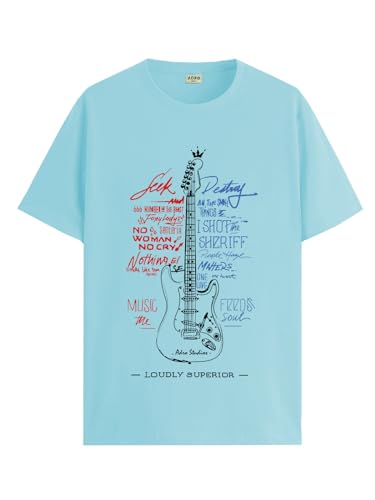 Image of ADRO Guitar Design Printed T-Shirt for Men - 100% Cotton, Regular Fit, Soft Breathable Fabric.