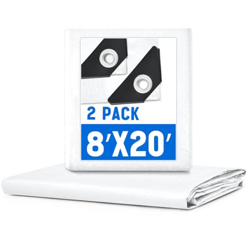 Image of 2 Pack White Tarps 8 x 20 ft, 5.5 Mil Heavy Duty Waterproof Tarp, Multipurpose Shade Tarps for Patio, Swimming Pools, Boats, Camping, Courtyards, Sun Shade & Outdoor Protection Cover