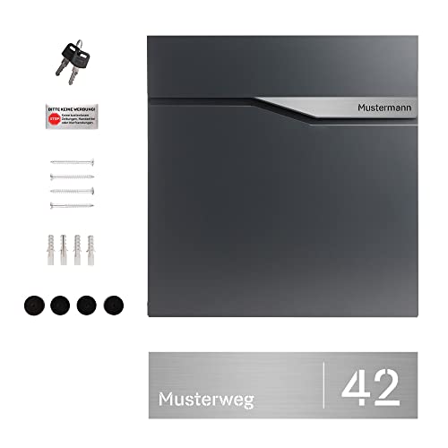 Briefkasten LP&Z Anthrazit mit Zeitungsfach und Gravurplatte
