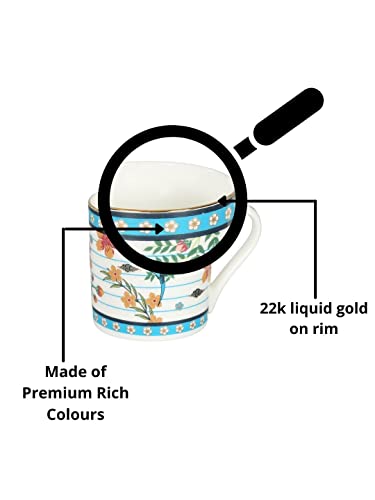 Image of India Circus Premium - Fine Ceramic - 22k Liquid Gold Coffee Mug Set of 6 - White, (IC CM6 Melon LE04), Tea Cup Set of 6, Mugs for Coffee, Cups Set of 6, Mug Set, Perfect for Home and Office