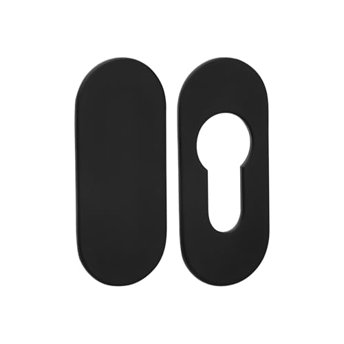 SOTECH Jeu de deux rosaces adhésives ovales, 65 x 28 x 2 mm (1 rosace pour cylindre profilé / 1 rosace aveugle), en acier inoxydable noir, avec pastilles...