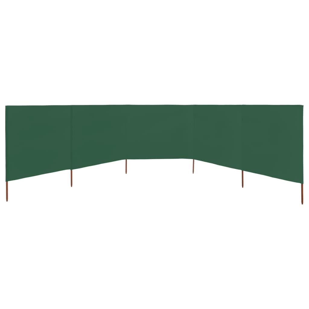 Brise-Vent Extérieur 5 Panneaux, Tissu Non Tissé Résistant avec Piquets en Bois, Brise Vue Camping et Brise Vent de Plage, Protection Contre Le Vent, Vert, Dimensions 600 x 160 cm