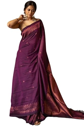 Image of SGF11 Women's Kanjivaram Soft Cotton Linen Silk Saree With Blouse Piece