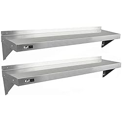 Estanteria Inoxidable KuKoo - 2 Estantes de Pared 140cm x 30cm de Acero Inoxidable para Café, Bar y Restaurante Estante Cocina Organizador Estante Metalico Cocina Pared Kitchen Wall Shelves con 2 Paños Microfibra Gratis