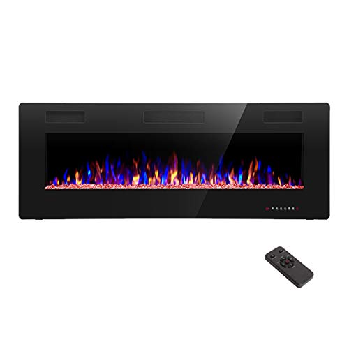 R.W.FLAME Electric Fireplace 50 inch Recessed and Wall Mounted,The Thinnest FireplaceLow Noise , Fit for 2 x 4 and 2 x 6 Stud, Remote Control with Timer,Touch Screen,Adjustable Flame Colors and Speed