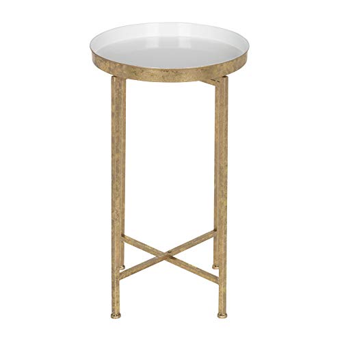 Image of Kate and Laurel Celia Round Metal Foldable Tray Accent Table, White with Gold Base