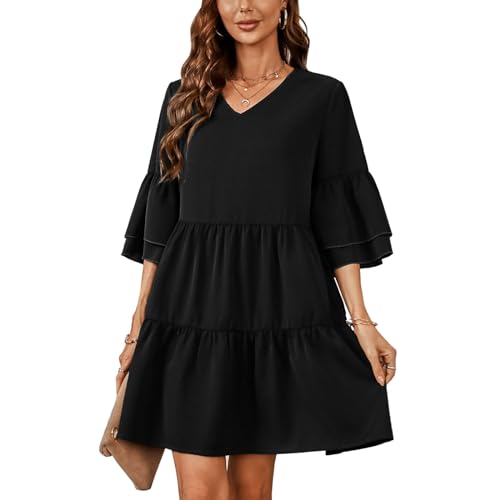 Robe plissée ample col en V pour femmes chic et tendance