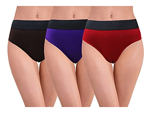 Image of RC. ROYAL CLASS Women's Solid Plain Broad Elastic Pure Cotton Hipsters Multicolored Panty(Pack of 3)