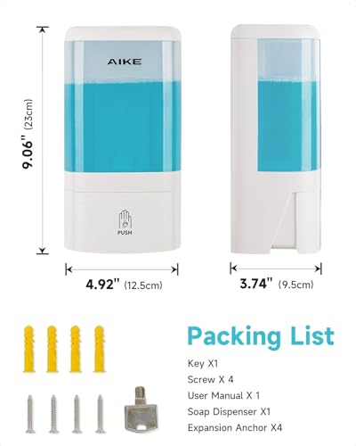 Image of AIKE Foaming Commercial Soap Dispenser,40oz for Bathroom White AK1007F | Screw Wall Mount Install Design for Space-Saving,Transparent Pot with Key and Large Capacity for Commercial Bathroom,AK1007F