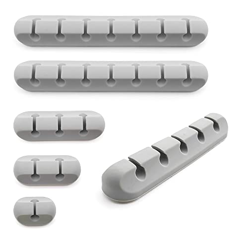 Soporte para cables de clip, 6 piezas organizador de cables, gestión de cables, soporte autoadhesivo para escritorio, cable de alimentación, cable de carga, cable de audio, etc. - Gris Cover