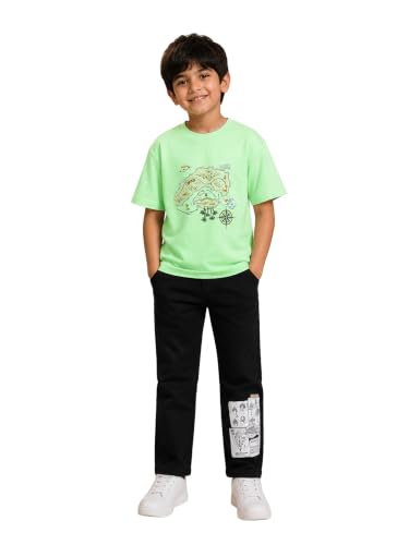 Image of KiddoPanti Boys Printed Co-Ords Set | 100% Cotton & Cottnon Spandex Woven | Drop Shoulder Tshirt with Jeans | Graphic Printed Design| Outerwear For Kids