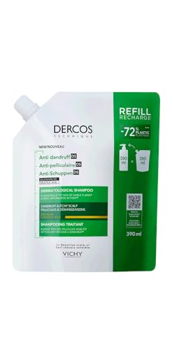 Vichy Recarga de Champú Anticaspa, Para Cabello Seco, Elimina la Caspa y Reduce los Picores, Cuero Cabelludo Limpio y Sano, Doble Eficacia, Unisex, Dercos Technique, 390 ml