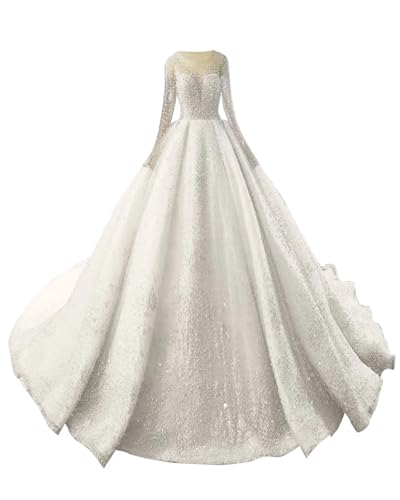 Long Sleeves Wedding Dresses for Women Sparkly Beaded Bridal Wedding Dress A Line Bridal Gowns with Train ZZ-W27