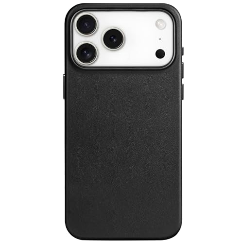 Image of SHIELDON Genuine Leather Case for iPhone 17 Pro Max 6.9 inch 2025, Compatible with Magsafe, Updated Camera Button, Slim Magnetic Wireless Charging, Shockproof, Camera Bezel, Protective Phone Cover - Black