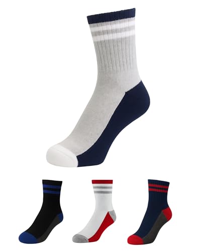 ZIBELL Athletic Ankle Socks, Pack of 4, Breathable Cotton, US Size 9-12, Multi-Color3