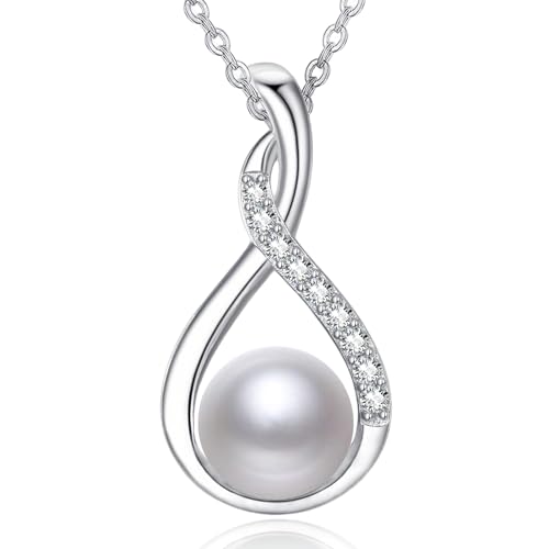Pearl Necklace for Women 925 Sterling Silver Black White Pearl Pendant Anniversary Mother's Day Birthday Jewelry Gifts