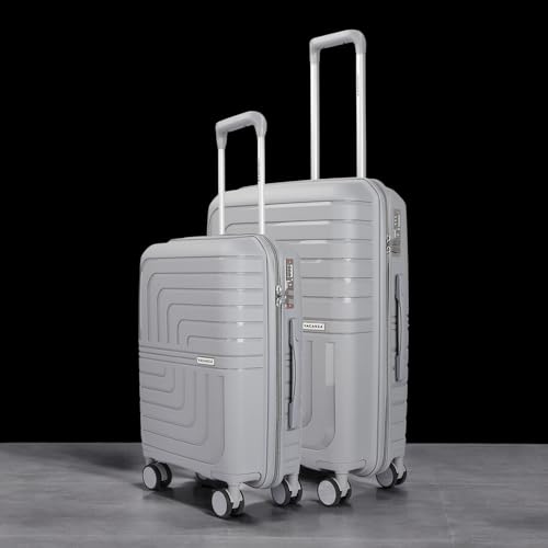 Image of 3G Vacanza Paris Series Polypropylene Unbreakable Hard-Sided Luggage Trolley Bag Set of 2 | Light Grey (55 & 65 cm)