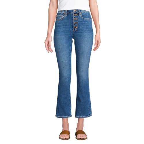 Lands' End Women's High Rise Denim Button Front Kick Flare Crop Jeans