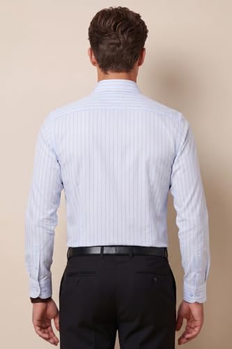 Image of Peter England Men's Slim Fit Full Sleeve Striped Formal Shirt | Cotton Rich | Wonder Fabric | Pin Point Oxford