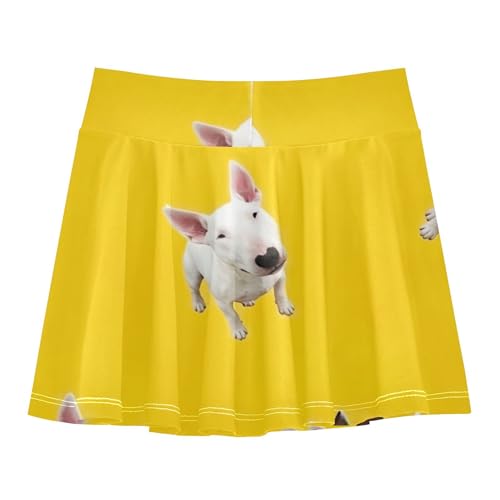 Joisal Toddlers Tennis Skirts Bull Terrier Dogs Yellow Athletic Shorts Girls Skorts 2 in 1 Flowy Skirt 4t2