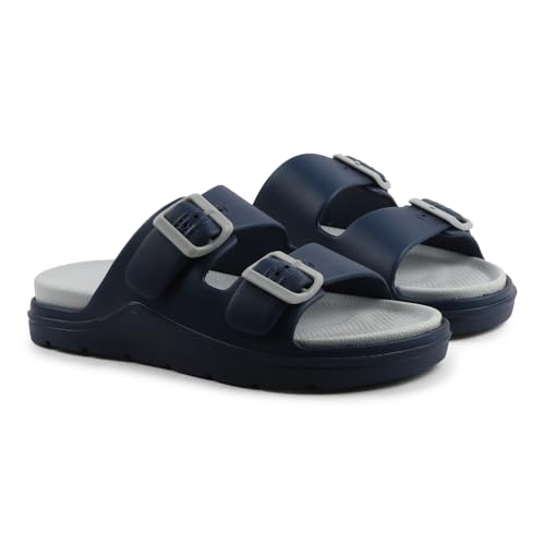 Image of Men's Double Strap EVA Slippers | Lightweight Adjustable Buckle Slides | Anti-Skid Comfortable Casual Sandals for Indoor Outdoor