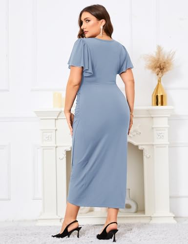 Image of ZOMVA 2024 Plus Size Cocktail Dress Comfortable Bell Sleeves Wedding Guest Square Neck Semi Formal