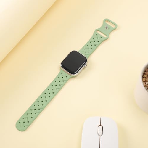 Image of Silicone Braided Weave Bands Compatible with Apple Watch 38mm 40mm 41mm 42mm 44mm 46mm 45mm 49mm, Replacement Sport Breathable Strap for iWatch Series 10 /9 /8 /7 /6 /5 /4 /3 /2 /1 Ultra SE Women Men, Matcha