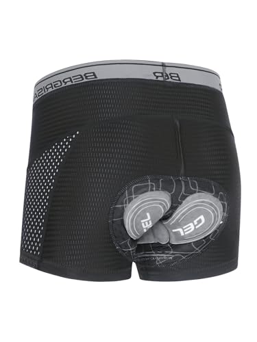 BERGRISAR Men's Cycling Underwear 3D Padded Bike Shorts Mountain Bike Liner Biking Bicycle Undershorts Grey-Black Large