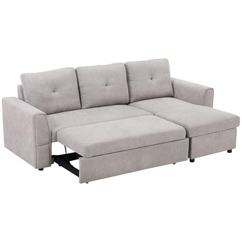 HOMCOM Schlafsofa Ecksofa mit Bettfunktion, 3 Sitzer Couch mit Stauraum, Chaiselongue, Leinenoptik Polstersofa für Wohnzimmer, Grau HOMCOM Schlafsofa Ecksofa mit Bettfunktion, 3 Sitzer Couch mit Stauraum, Chaiselongue, Leinenoptik Polstersofa für Wohnzimmer, Grau