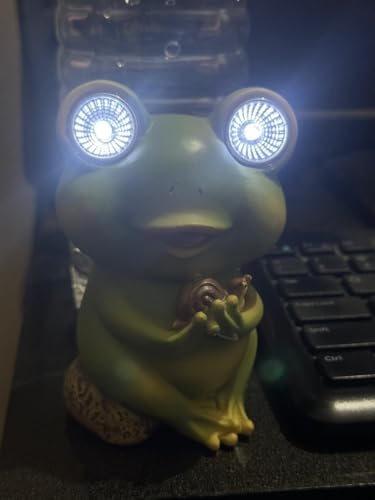 Garden Solar-Powered Resin Adorable Frog Statue – Perfect Outdoor and Indoor Decor with Auto Light-Up Eyes (Snail) — photo — 8 of 9