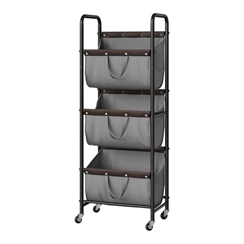 GRANNY SAYS 3 Tier Laundry Sorter, Laundry Hamper with Wheels, Laundry Room Organization and Storage, 3 Section Rolling Laundry Cart for Dorm, Bathroom, Bedroom, Closet, Grey