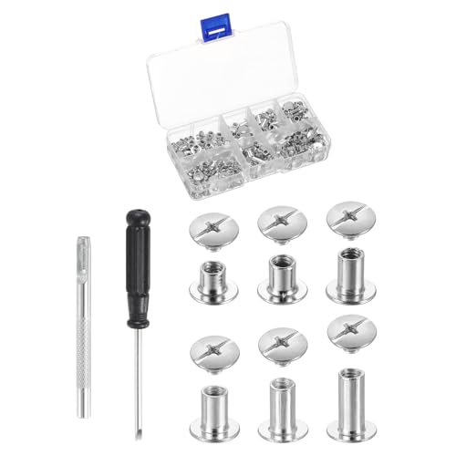 HARFINGTON 90 Sets Chicago Screws Leather Rivets, M5 3/16-Inch Belt Binding Metal Screws for Leathercraft, Bag, Shoes, Purse, Bookbinding, Silver, M5x4/5/6/8/10/12mm
