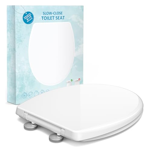 Soft Close Toilet Seat Toilet Seat with Quick Release for Easy Clean Simple Top Fixing Standard Toilet Seats White with Adjustable Hinges O Shape