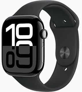 Apple Watch Series 10 [GPS, 46mm] - Jet Black Aluminum Case with Black Sport Band, M/L (Renewed)