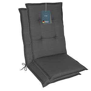 LILENO HOME Gartenstuhl Auflagen als [2er Set - Hochlehner] in Uni Anthrazit (Tami) - Bequeme Liegen als Sitzauflagen für Gartenmöbel - Stuhlkissen für Gartenstühle und Klappstühle