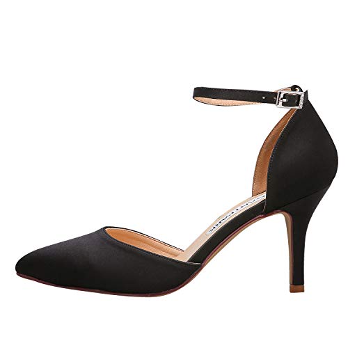 Image of ELEGANTPARK Pointed Toe Heels for Women, Satin Wedding Evening Dress Shoes | Adjustable Ankle Strap, 3 Inch Stable High Heel Pumps for Women, Bridesmaid, Wedding Guest, Reception, Prom, Evening Events