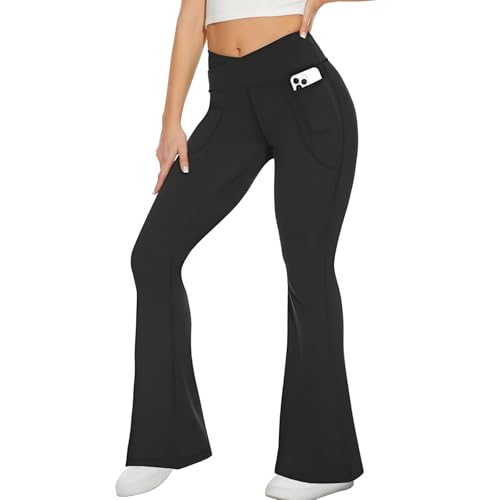 Recopilación de Pantalones deportivos para Mujer - los preferidos. 42 XFUNING Pantalones de Deportivos para Mujer con Bolsillos Pantalone Corte de Bota Mujer Leggings Acampanados Negros Pantalones de Yoga con Cintura Alta+