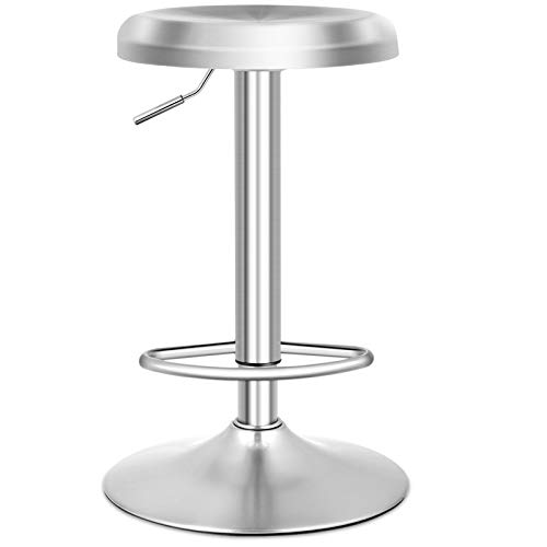 COSTWAY Tabourets de Bar Réglable, Chaise de Bar en Acier INOX avec Repose-Pieds, Montage Facile, Design Rond, Chaise Haute Cuisine pour Petit-Déjeuner,...