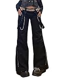 Onsoyours Damen Y2K Baggy Hosen Freizeithosen E Girl Mode Aesthetic Schlaghosen Straight Jeans 90Er Vintage Gothic Punk Cargohosen Hip Hop Streetwear Schwarz 10 L