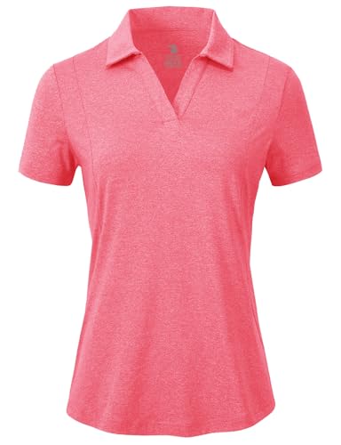 Image of BGOWATU Women's Short Sleeve Golf Tennis Polo Shirts V Neck Collared Workout Tops UV Protection Dry Fit