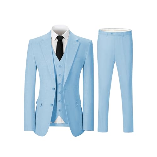 JinXuanYa Men's 3 Piece Linen Suit - Regular Fit Cotton Linen Blazer, Vest & Pants Set2