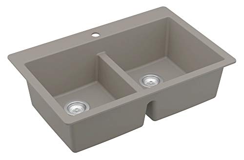 Karran 33\" Concrete Color Quartz Composite Double Bowl Kitchen Sink – Top Mount Drop-In 50/50 Low Divider, 80% Natural Quartz, 535°F Heat Resistant, Sound Dampening, Granite Composite, QT-810 - Thumbnail 3