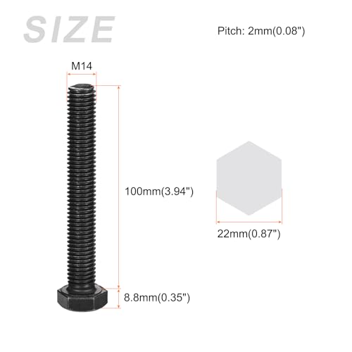 Image of METALLIXITY Hex Bolts (M14-2x100mm) 2Pcs, Carbon Steel Fully Threaded Black Oxide, Coarse Thread UNC Hex Head Screw Bolt - for Furniture Repair