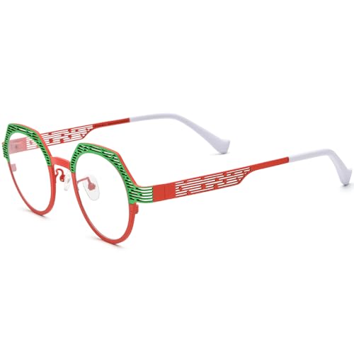 Image of FONEX Colorful Pure Titanium Glasses Frame Women Retro Round Eyeglasses