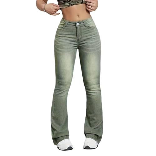 High Waist Wide Leg Jeans, Sage Green Denim Pants, Relaxed