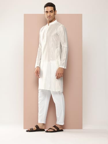 Image of See Designs Men's Long Sleeve Side Slit Chanderi Silk Sequins Mandarin Collar Kurta