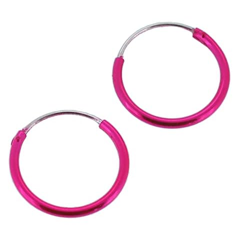 Touch Jewellery 925 Sterling Silver Hoop Earrings with Pink Enamel - 14mm Cover