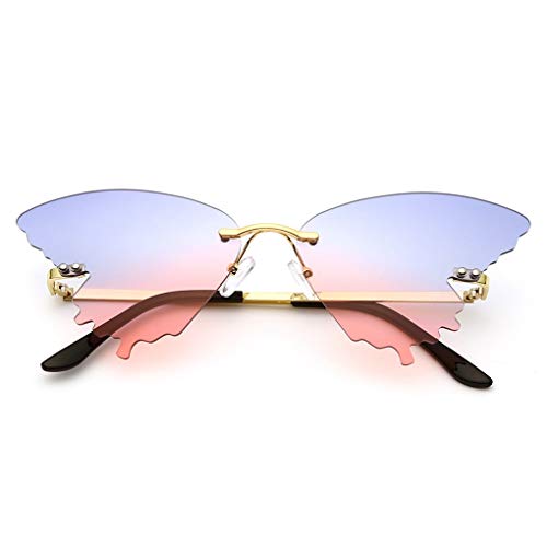 Long Keeper 2020 Butterfly Rimless Sunglasses Women Fashion Metal Driving Glasses (Blue Pink) #TOP1