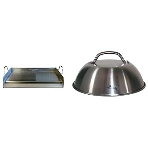 LITTLE GRIDDLE griddle-Q GQ230 100% Stainless Steel Professional Quality Griddle with Even Heat Cross Bracing and Removable Handles + Jim Beam JB0181 9" Burger Cover Cheese Melting Dome Cover