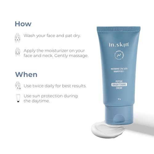 Image of in.skin Skin Brightening Cream with Nonapeptide-1, Niacinamide & Vitamin C | Reduces Dark Spots & Pigmentation | Evens Skin Tone & Boosts Radiance | Nanoplex Technology | For All Skin Types | 50 gm
